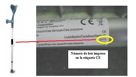 Bastn de codera integral con el nmero de lote impreso en la etiqueta CE sealado