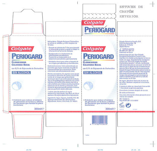 Foto del cartonaje del producto “COLGATE PERIOGARD CLORHEXIDINA COLUTORIO BUCAL SIN ALCOHOL”