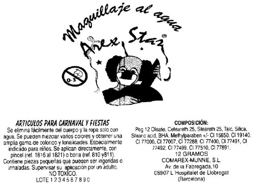 Representacin de la etiqueta del envase del cosmtico Arex Star