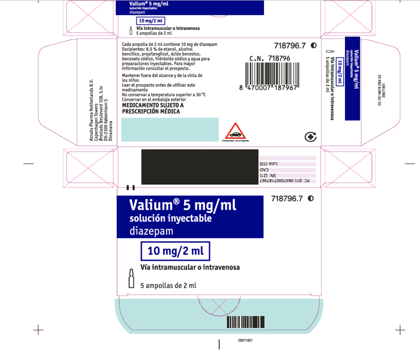 Envase de Valium 5 mg/ml actualmente autorizado