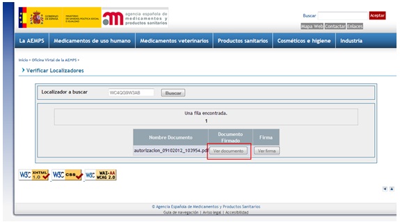 Imagen ejemplo de la aplicación para buscar los documentos por su localizador