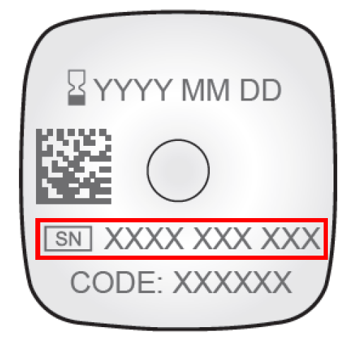 Localización del número de serie en la parte superior del dispositivo de inserción Imagen de la ocalización del número de serie en la parte superior del dispositivo de inserción
