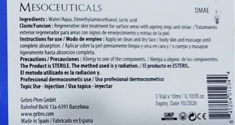 Imagen del etiquetado de DMAE