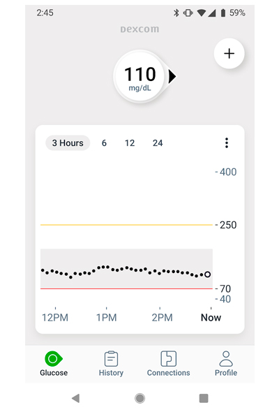 Imagen de la aplicación Dexcom G7 para Android en un teléfono móvil