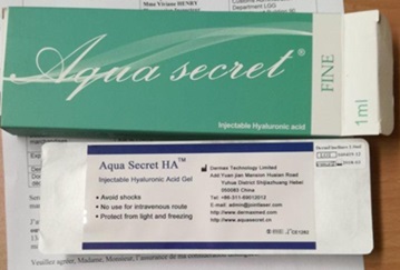 Imagen del estuche y etiquetado del producto “Aqua secret HA”