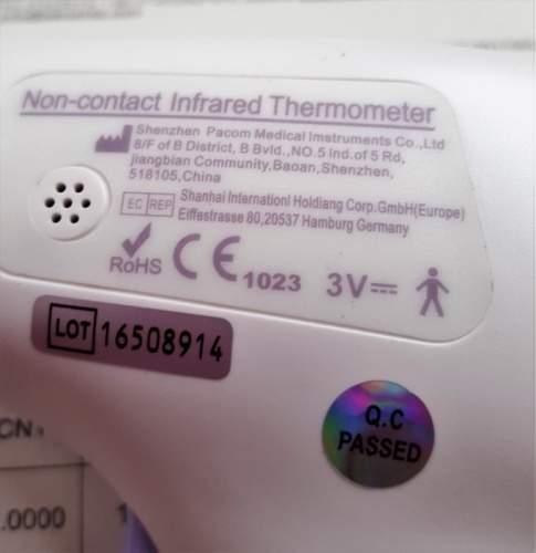 Fig 2: Imagen de la etiqueta del producto  “Non-Contact Infrared Thermometer”