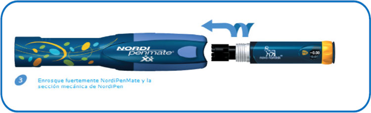 Imagen de como enroscar el NordiPenMate y la parte mecanica de NordiPen