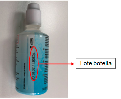 Localización del nº de lote en la botella.