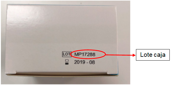 Localización del nº de lote en la caja.