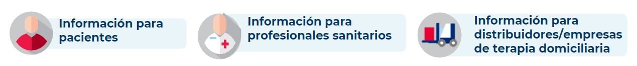 Información para pacientes/cuidadores, profesionales sanitarios, distribuidores, y aseguradoras