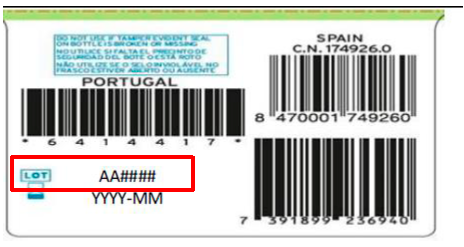Lote y fecha de caducidad de la etiqueta de la caja