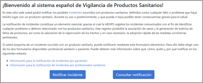 Imagen de bienvenida al sistema español de vigilancia de productos sanitarios