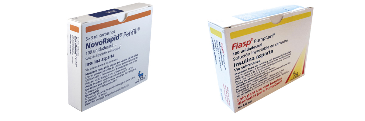 Ejemplo de algunas de las insulinas para el manejo de la diabetes afectadas.