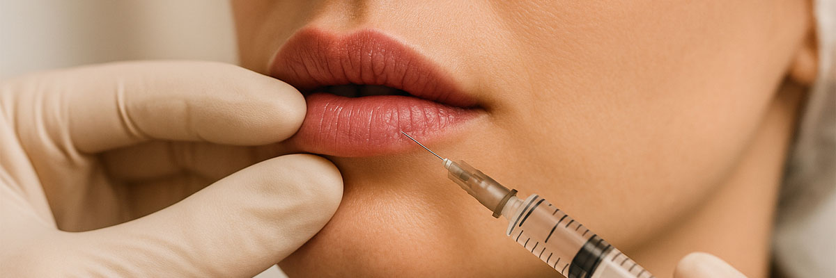 implante de relleno de labios a una mujer con una jeringa